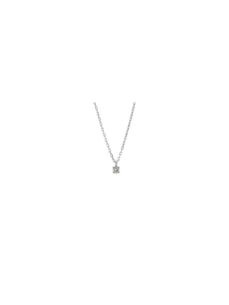 Collier solitaire diamant 0,07 ct 4 griffes or blanc 375