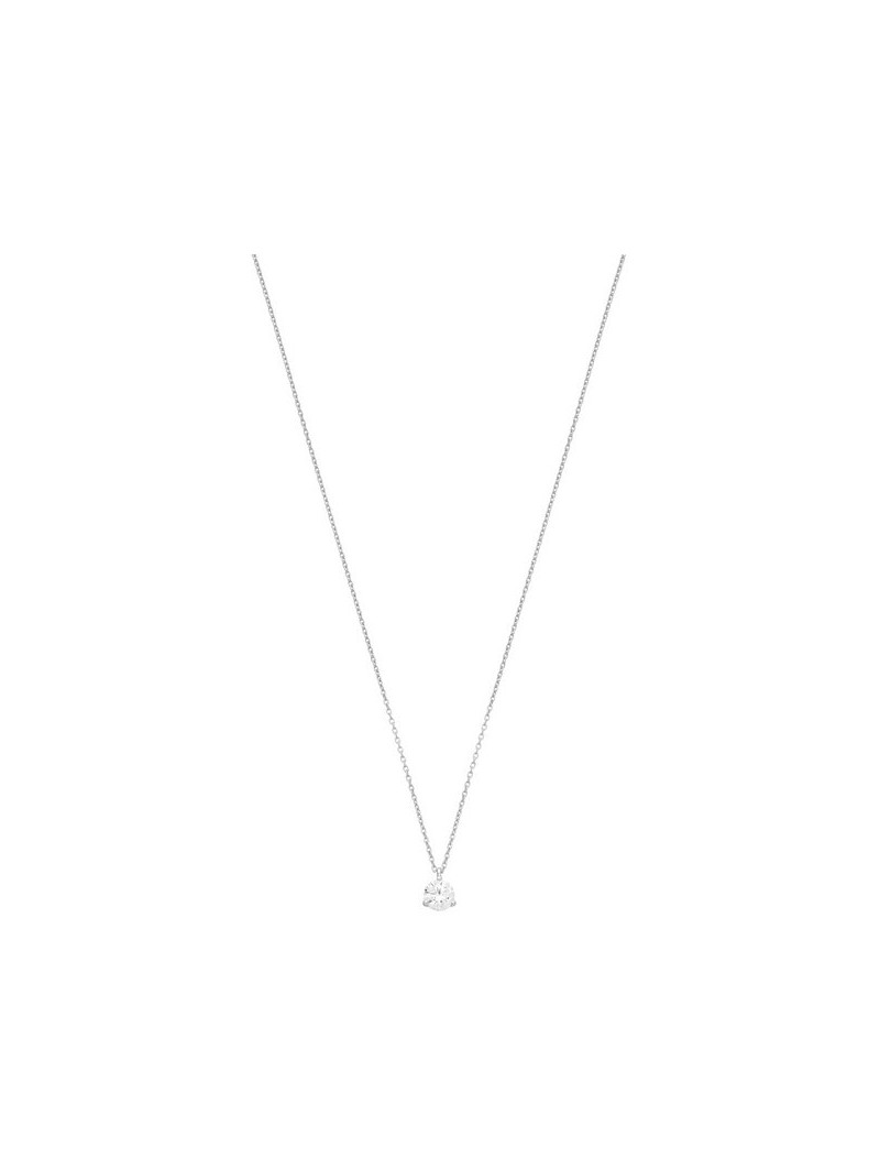 Collier solitaire oxyde 3 griffes or blanc 375