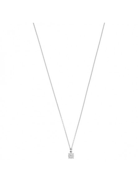 Collier solitaire oxyde griffes or blanc 375
