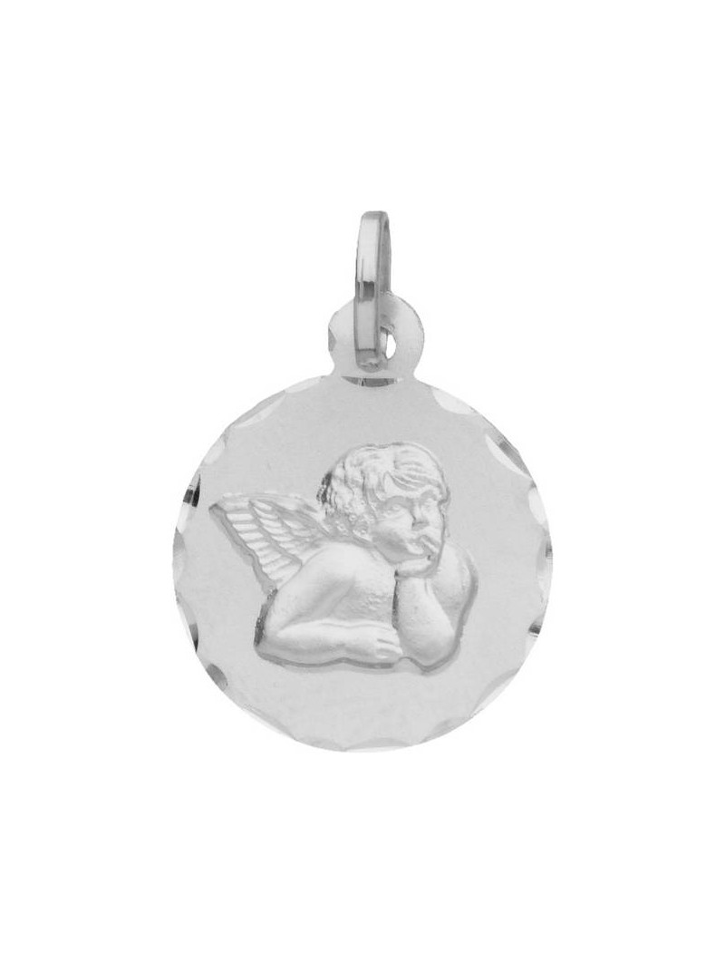 MEDAILLE RONDE ANGE BORD CISELE OR BL