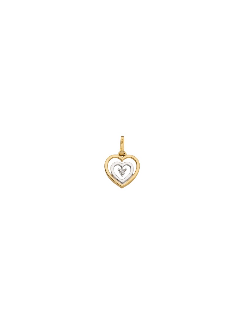 Pendentif solitaire diamant 0,01 ct   double cur   or bicolore 375